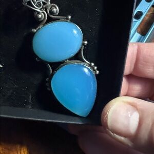 Elegant Blue Silver Pendant Chalcedony in Silver